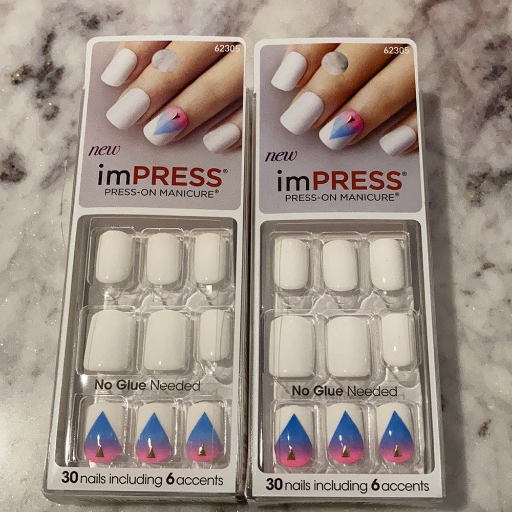SET 2 Never Opened Impress Nails White Geometric